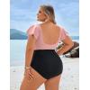 imageBlooming Jelly Womens Plus Size One Piece Swimsuit Tummy Control Bathing Suit Cute V Neck Maternity SwimwearPink and Black