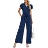 imageBlooming Jelly Women Dressy Jumpsuits One Piece Business Casual outfits Ruffle Sleeve V Neck Belted Summer RompersDeep Blue