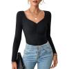 imageBlooming Jelly Womens Black Long Sleeve Bodysuit Ruched Sexy One Piece Bodysuit Going Out Ribbed Bodysuits 2023Black