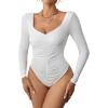 imageBlooming Jelly Womens Black Long Sleeve Bodysuit Ruched Sexy One Piece Bodysuit Going Out Ribbed Bodysuits 2023White