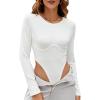 imageBlooming Jelly Womens Long Sleeve Bodysuit V Neck Sexy Tops Slimming Body Suits Clothes 2023White02