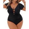 imageBlooming Jelly Womens Plus Size One Piece Swimsuit Tummy Control Bathing Suit Cute V Neck Maternity SwimwearBlack
