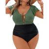 imageBlooming Jelly Womens Plus Size One Piece Swimsuit Tummy Control Bathing Suit Cute V Neck Maternity SwimwearBlack and Army Green