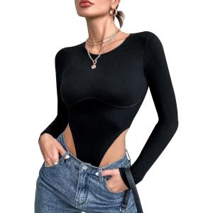imageBlooming Jelly Womens Long Sleeve Bodysuit V Neck Sexy Tops Slimming Body Suits Clothes 2023Black02