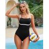 imageBlooming Jelly Womens One Piece Swimsuit Modest Bathing Suit Color Block Ribbed Swim Suit Slimming Square Neck SwimwearBlack