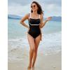 imageBlooming Jelly Womens One Piece Swimsuit Modest Bathing Suit Color Block Ribbed Swim Suit Slimming Square Neck SwimwearBlack