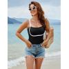 imageBlooming Jelly Womens One Piece Swimsuit Modest Bathing Suit Color Block Ribbed Swim Suit Slimming Square Neck SwimwearBlack