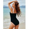 imageBlooming Jelly Womens One Piece Swimsuit Modest Bathing Suit Color Block Ribbed Swim Suit Slimming Square Neck SwimwearBlack