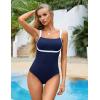 imageBlooming Jelly Womens One Piece Swimsuit Modest Bathing Suit Color Block Ribbed Swim Suit Slimming Square Neck SwimwearDark Blue
