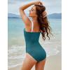 imageBlooming Jelly Womens One Piece Swimsuit Modest Bathing Suit Color Block Ribbed Swim Suit Slimming Square Neck SwimwearDark Cyan