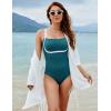 imageBlooming Jelly Womens One Piece Swimsuit Modest Bathing Suit Color Block Ribbed Swim Suit Slimming Square Neck SwimwearDark Cyan