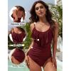 imageBlooming Jelly Womens One Piece Swimsuit Tummy Control Bathing Suit Modest Cute Slimming Flattering Ruffle Ladies SwimwearCrimson Red