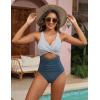 imageBlooming Jelly Womens One Piece Swimsuits Push Up Tummy Control Bathing Suit Cutout Ruched Slimming Swim Suits 2025Striped Blue