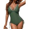 imageBlooming Jelly Women Sexy Mesh Swimsuit Tummy Control Bathing Suit Slimming One Piece Swimwear Bikini with Side StrapsArmy Green