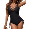 imageBlooming Jelly Women Sexy Mesh Swimsuit Tummy Control Bathing Suit Slimming One Piece Swimwear Bikini with Side StrapsBlack