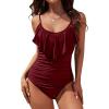 imageBlooming Jelly Womens One Piece Swimsuit Tummy Control Bathing Suit Modest Cute Slimming Flattering Ruffle Ladies SwimwearCrimson Red