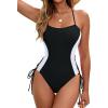 imageBlooming Jelly Womens Sexy One Piece Swimsuit Color Block Tummy Control Bathing Suit Cheeky Slimming Drawstring SwimwearBlack