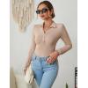 imageBlooming Jelly Womens Bodysuits Sexy Ribbed One Piece Collar V Neck Button Long Sleeve Bodysuit TopsKhaki