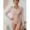 imageBlooming Jelly Womens Bodysuits Sexy Ribbed One Piece Collar V Neck Button Long Sleeve Bodysuit TopsKhaki