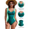 imageBlooming Jelly Womens One Piece Swimsuit Tummy Control Bathing Suit Modest Slimming Swim Suits Twist Front SwimwearDark Cyan and Green