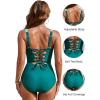 imageBlooming Jelly Womens One Piece Swimsuit Tummy Control Bathing Suit Modest Slimming Swim Suits Twist Front SwimwearDark Cyan and Green