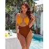 imageBlooming Jelly Womens One Piece Swimsuit Tummy Control Bathing Suit Sexy Flattering Cheeky High Cut Out Cute Ladies SwimwearBrown Amber