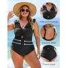 imageBlooming Jelly Womens Plus Size Swimsuit One Piece Tummy Control Bathing Suit Ruffle Modest SwimwearBlack