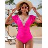 imageBlooming Jelly Womens Tummy Control Bathing Suits Slimming Ruffle Swimsuit One Piece Lace SwimwearRose Red