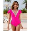 imageBlooming Jelly Womens Tummy Control Bathing Suits Slimming Ruffle Swimsuit One Piece Lace SwimwearRose Red