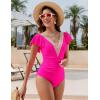 imageBlooming Jelly Womens Tummy Control Bathing Suits Slimming Ruffle Swimsuit One Piece Lace SwimwearRose Red