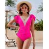 imageBlooming Jelly Womens Tummy Control Bathing Suits Slimming Ruffle Swimsuit One Piece Lace SwimwearRose Red