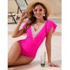 imageBlooming Jelly Womens Tummy Control Bathing Suits Slimming Ruffle Swimsuit One Piece Lace SwimwearRose Red