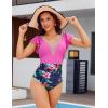 imageBlooming Jelly Womens Tummy Control Bathing Suits Slimming Ruffle Swimsuit One Piece Lace SwimwearRose Red and Floral