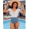 imageBlooming Jelly Womens Tummy Control Bathing Suits Slimming Ruffle Swimsuit One Piece Lace SwimwearStriped and Blue