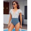 imageBlooming Jelly Womens Tummy Control Bathing Suits Slimming Ruffle Swimsuit One Piece Lace SwimwearStriped and Blue