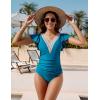 imageBlooming Jelly Womens Tummy Control Bathing Suits Slimming Ruffle Swimsuit One Piece Lace SwimwearTurquoise