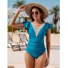 imageBlooming Jelly Womens Tummy Control Bathing Suits Slimming Ruffle Swimsuit One Piece Lace SwimwearTurquoise