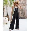 imageBlooming Jelly Womens Wide Leg Casual Jumpsuits Linen Loose Fit Overalls Flowy Sleeveless Bib OutfitsBlack