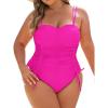 imageBlooming Jelly Women Plus Size One Piece Swimsuit Tummy Control Bathing Suit Ruched Drawstring Swim Suit Modest SwimwearHot Pink