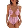 imageBlooming Jelly Womens One Piece Swimsuit Tummy Control Bathing Suit Sexy Flattering Cheeky High Cut Out Cute Ladies SwimwearRed Gingham