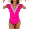 imageBlooming Jelly Womens Tummy Control Bathing Suits Slimming Ruffle Swimsuit One Piece Lace SwimwearRose Red