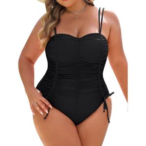 imageBlooming Jelly Women Plus Size One Piece Swimsuit Tummy Control Bathing Suit Ruched Drawstring Swim Suit Modest SwimwearBlack
