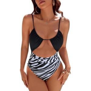 imageBlooming Jelly Womens One Piece Swimsuit Tummy Control Bathing Suit Sexy Flattering Cheeky High Cut Out Cute Ladies SwimwearBlack Zebra