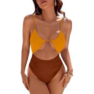 imageBlooming Jelly Womens One Piece Swimsuit Tummy Control Bathing Suit Sexy Flattering Cheeky High Cut Out Cute Ladies SwimwearBrown Amber