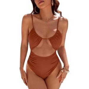 imageBlooming Jelly Womens One Piece Swimsuit Tummy Control Bathing Suit Sexy Flattering Cheeky High Cut Out Cute Ladies SwimwearRust