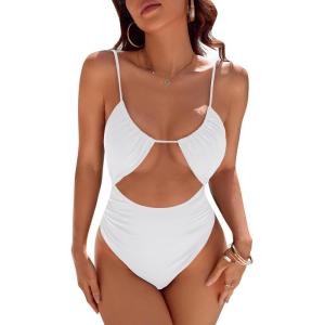 imageBlooming Jelly Womens One Piece Swimsuit Tummy Control Bathing Suit Sexy Flattering Cheeky High Cut Out Cute Ladies SwimwearWhite