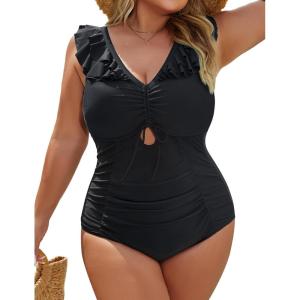 imageBlooming Jelly Womens Plus Size Swimsuit One Piece Tummy Control Bathing Suit Ruffle Modest SwimwearBlack