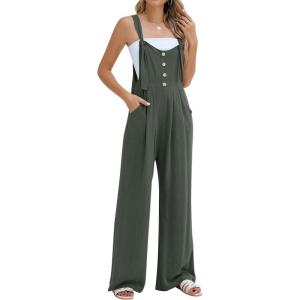 imageBlooming Jelly Womens Wide Leg Casual Jumpsuits Linen Loose Fit Overalls Flowy Sleeveless Bib OutfitsArmy Green