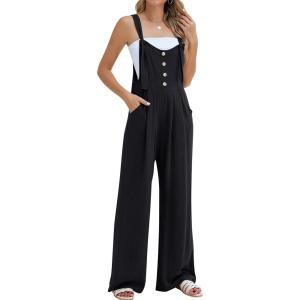 imageBlooming Jelly Womens Wide Leg Casual Jumpsuits Linen Loose Fit Overalls Flowy Sleeveless Bib OutfitsBlack