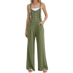 imageBlooming Jelly Womens Wide Leg Casual Jumpsuits Linen Loose Fit Overalls Flowy Sleeveless Bib OutfitsOlive